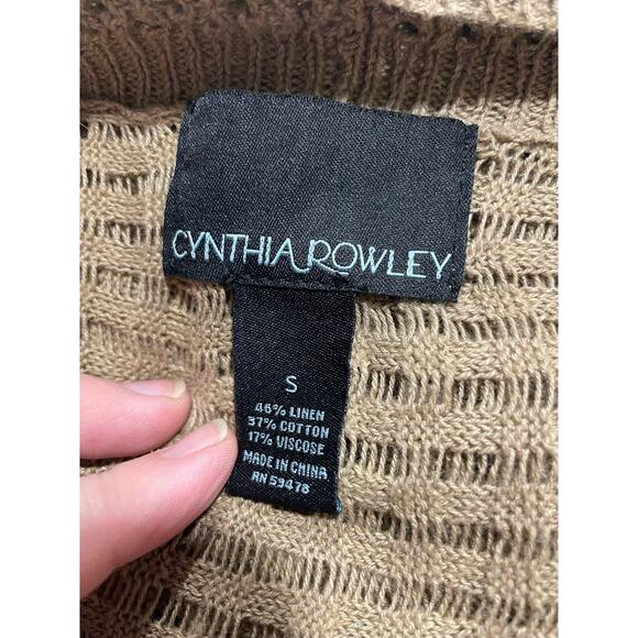 Cynthia Rowley Womens Small Open Front Long Sweater Cardigan Brown Linen Blend - Picture 8 of 8